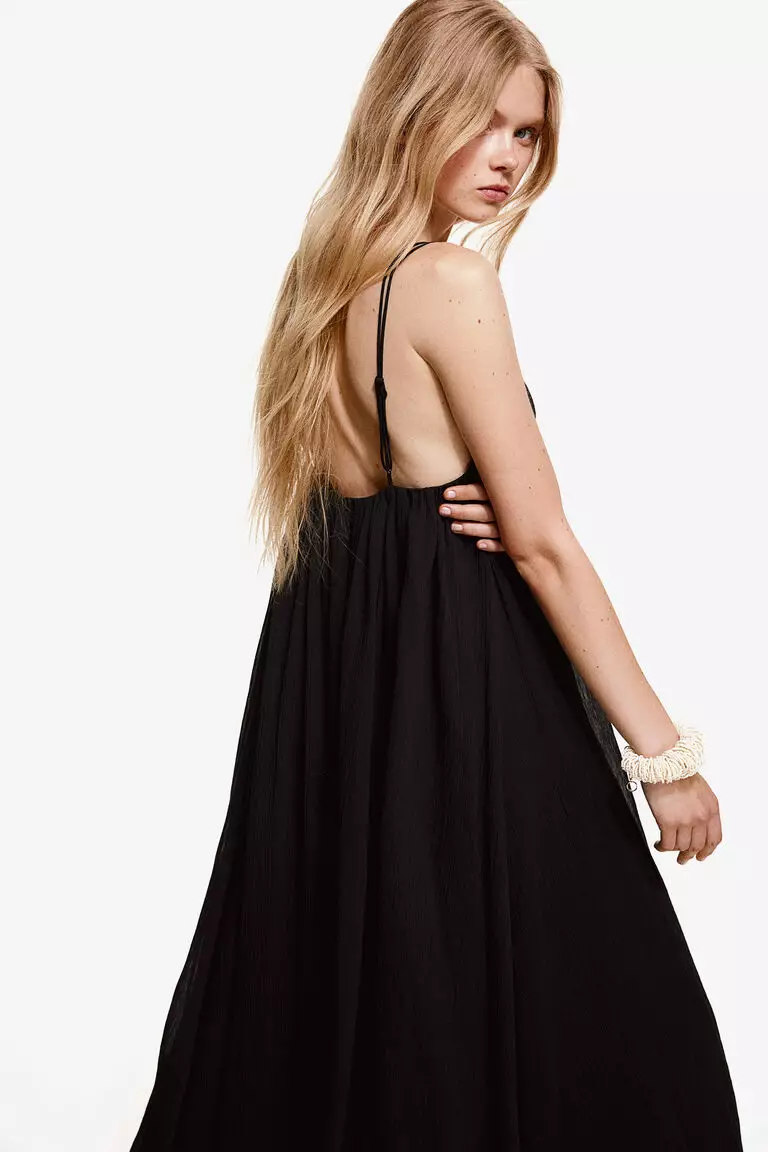 halter neck flowy maxi dress Mindy Backless Maxi Dress Natural/Black / S/M