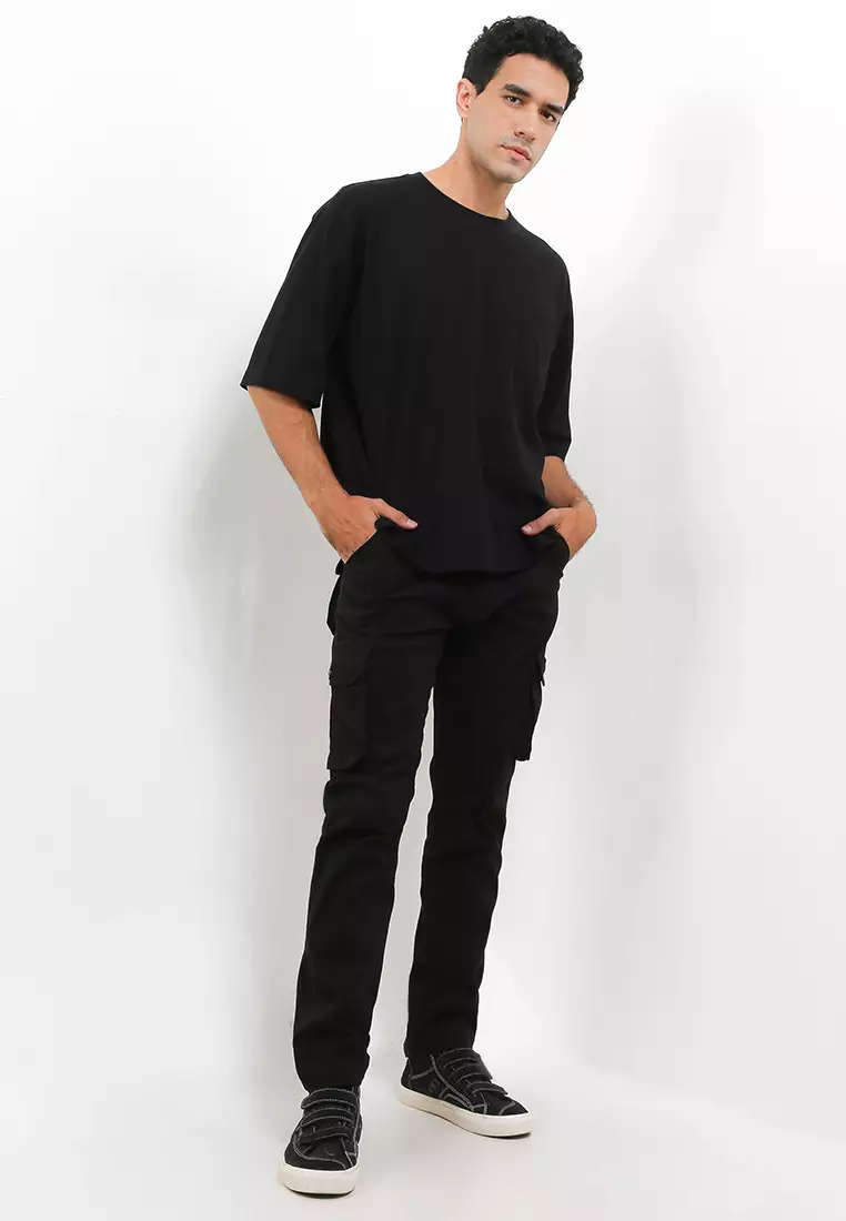 Celana Cargo Pants Cotton Twill Stretch - Black