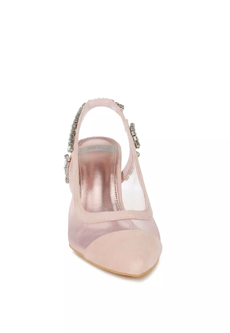 粉紅色細高跟露跟涼鞋