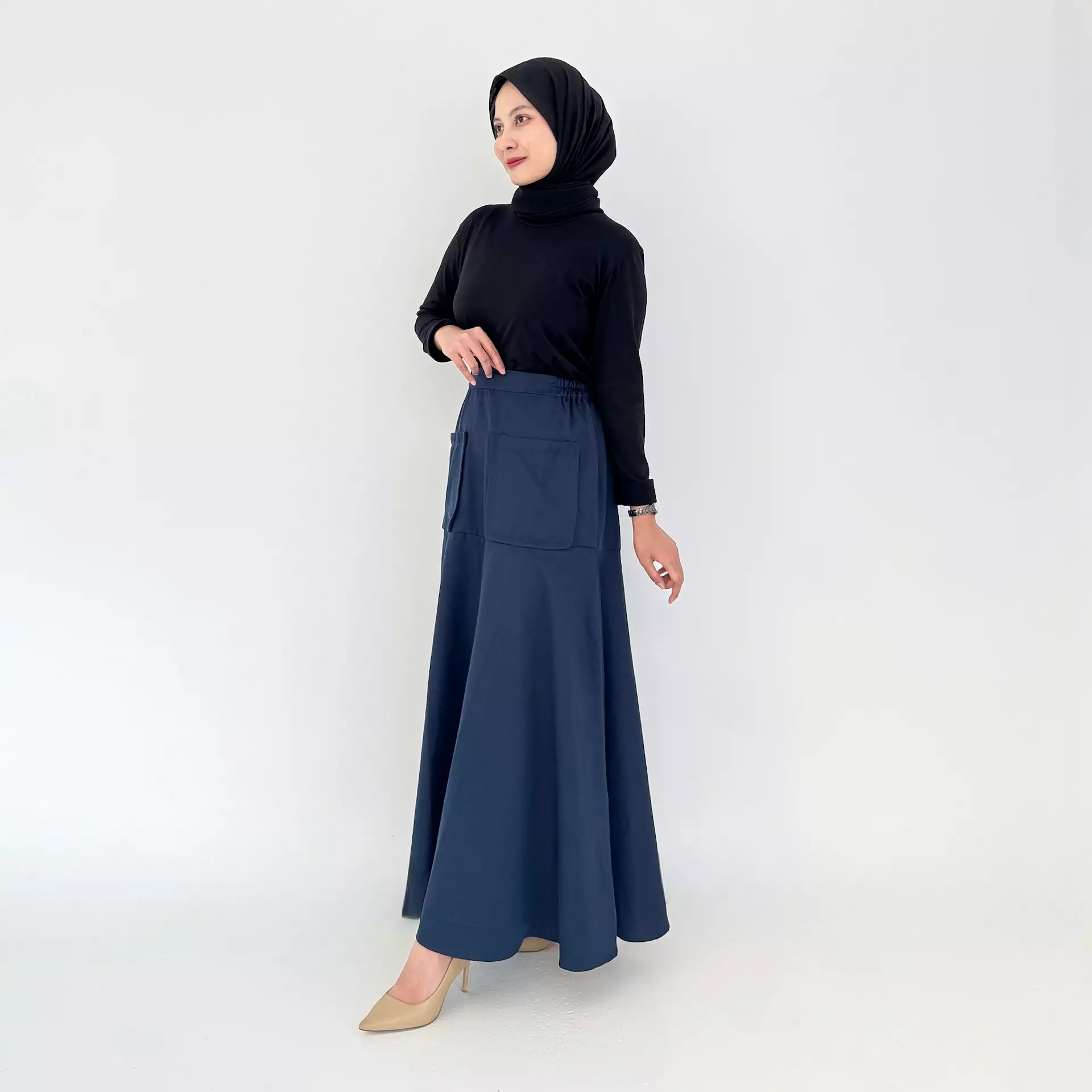 Flare Skirt Agatha (Rok Panjang Katun Wanita) Biru