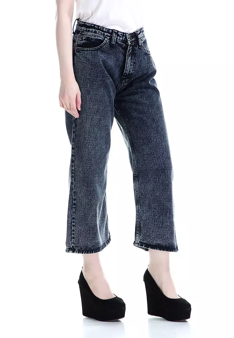 Jayla Celana Jeans Panjang Wanita Kulot High Waist Woman - Black Snow