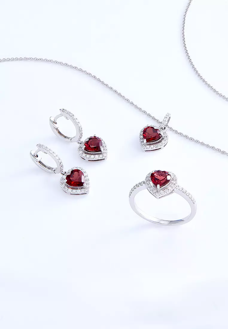HABIB Heart Cut Garnet Gemstone and Diamond Necklace in 375/9K White Gold 265610123(N)-GARN
