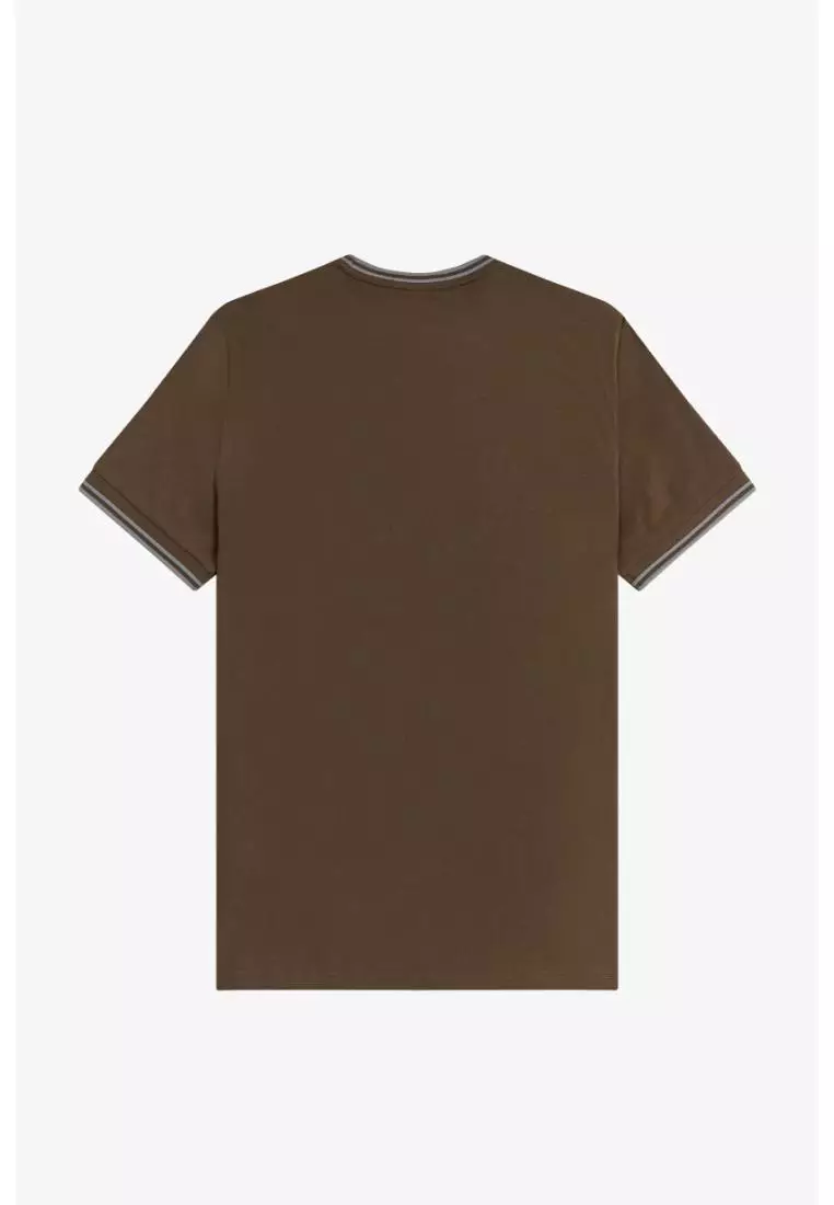 Fred Perry M1588 Twin Tipped T-Shirt (Burnt Tobacco / Stockport Blue / Stockport Blue)