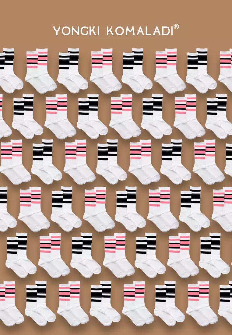 YONGKI KOMALADI KAOS KAKI MOTIF OLDSCHOOL STRIPE WARNA SOCK03 PUTIH HITAM