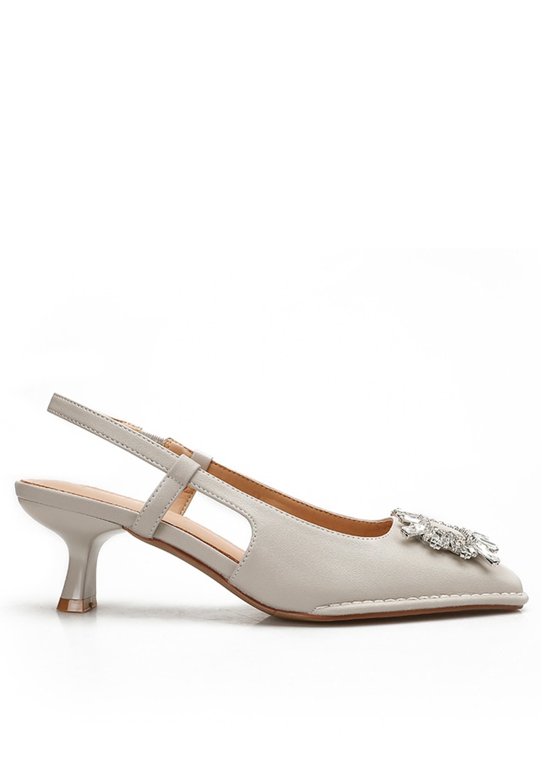 6CM Rhinestone Buckle Synthetic Leather Slingback Heel TE622-2