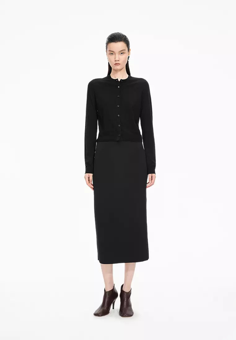 巴素兰羊毛修身短款开襟针织衫