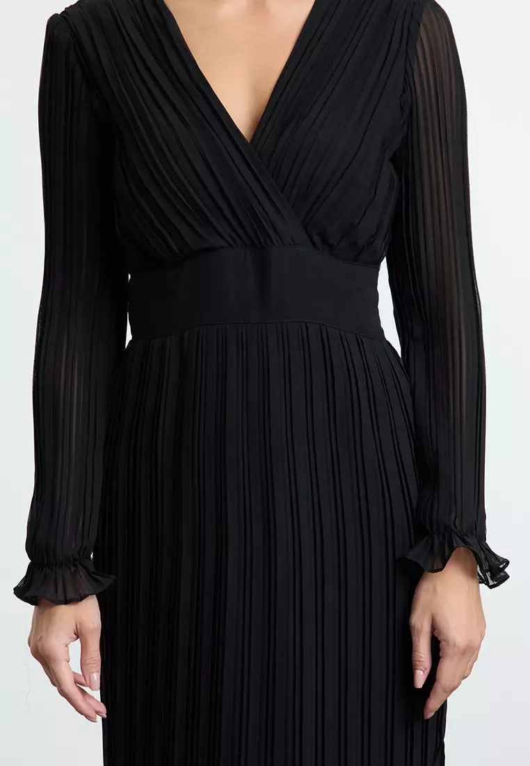 Black Belted Plain Maxi Woven Dress