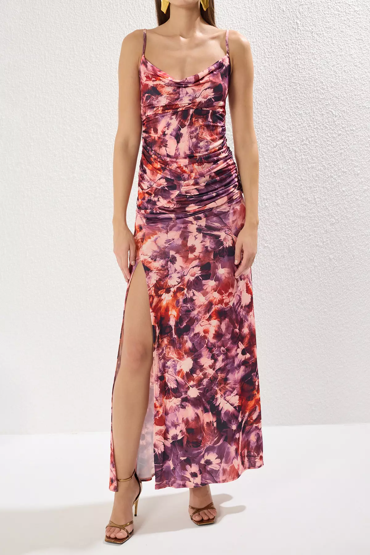 Multicolored Degaje Draped Neck Detailed Knitted Long