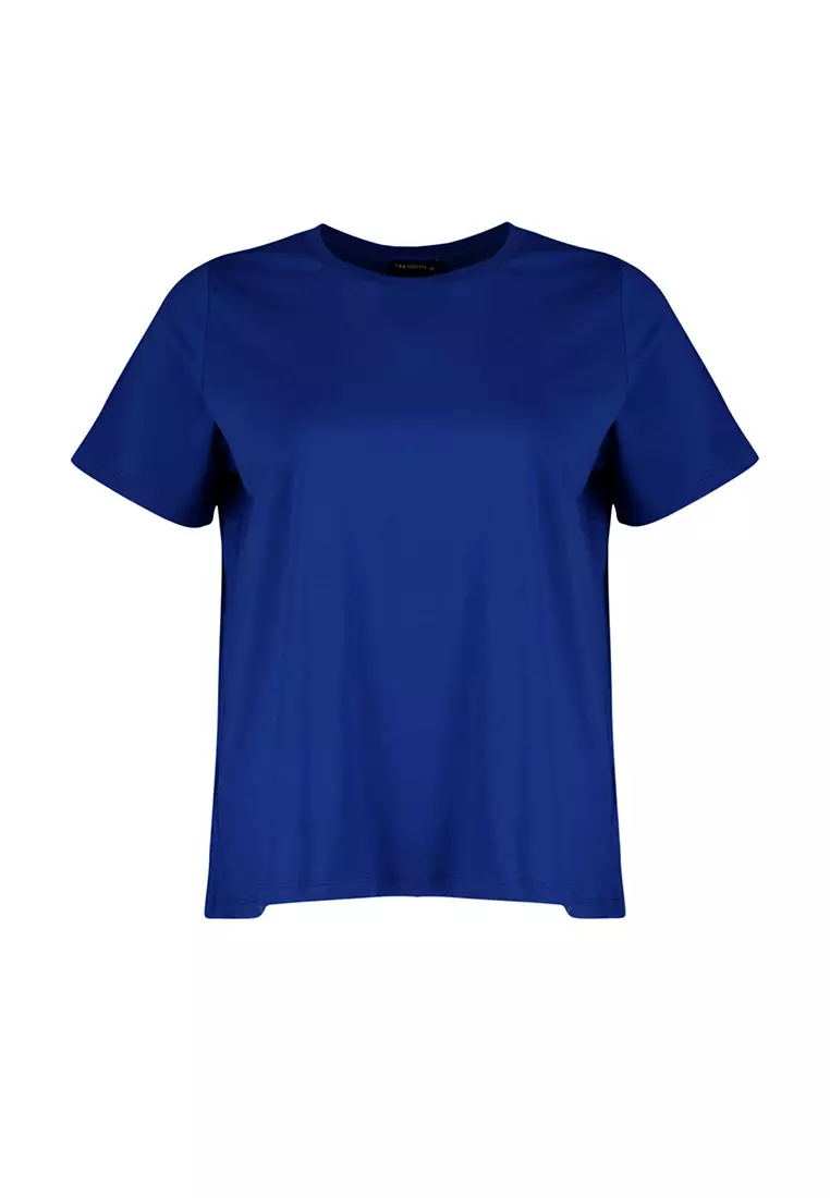 Regular Fit Basic Crew Neck Knitted Plus Size T-Shirt