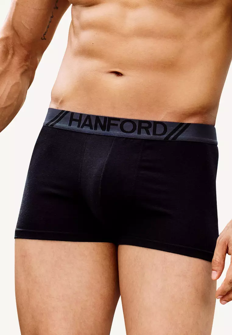 Cotton with Spandex Men's Boxer Briefs Odis - Black with Gray Garter / Black Logo (Single Pack)