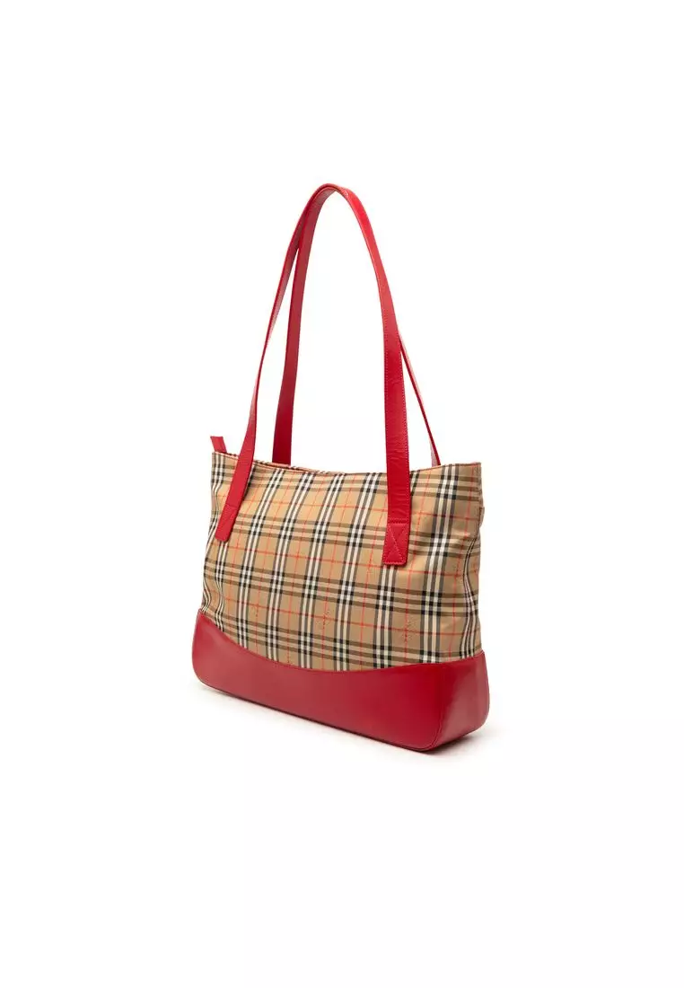 Pre-Loved Burberry Haymarket Check Canvas Tote
