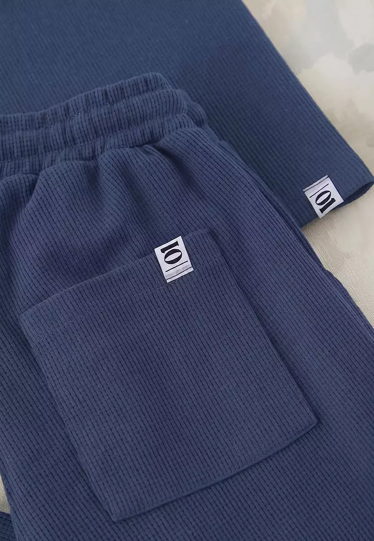 Indigo Oversize/Wide Cut Textured Tracksuit Set Tmnss25Em00010