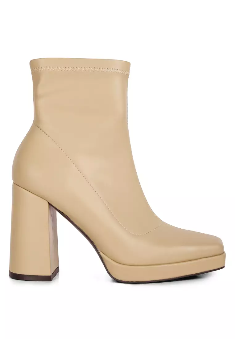 Discount on London Rag  shoes - SKU: Beige Plum High Heeled Square Toe Ankle Boots