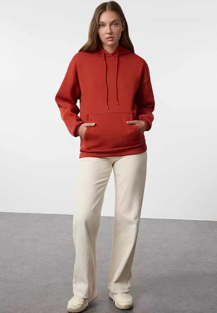 Thick Fleece Inside Oversize/Wide Fit Hooded Basic Knitted Sweatshirt