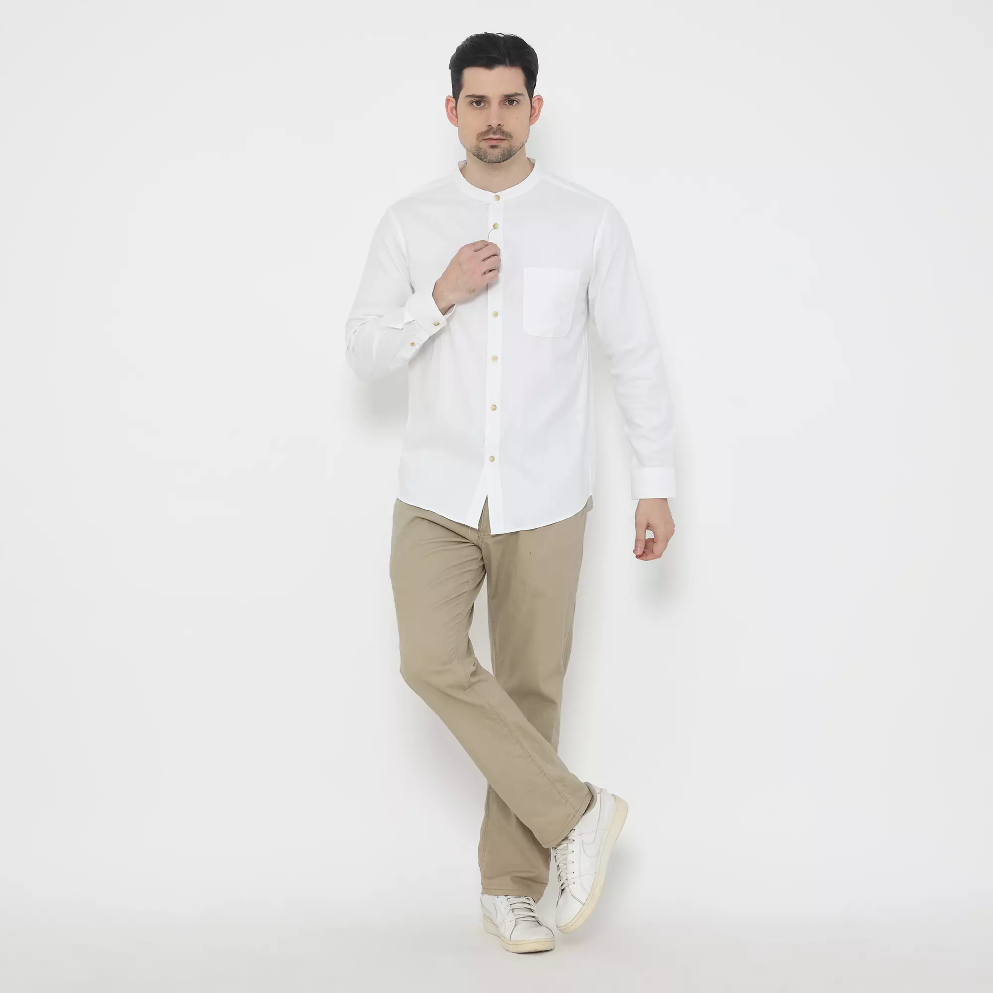 Platini Kemeja Pria Koko Shanghai Panjang Katun Oxford White 22068