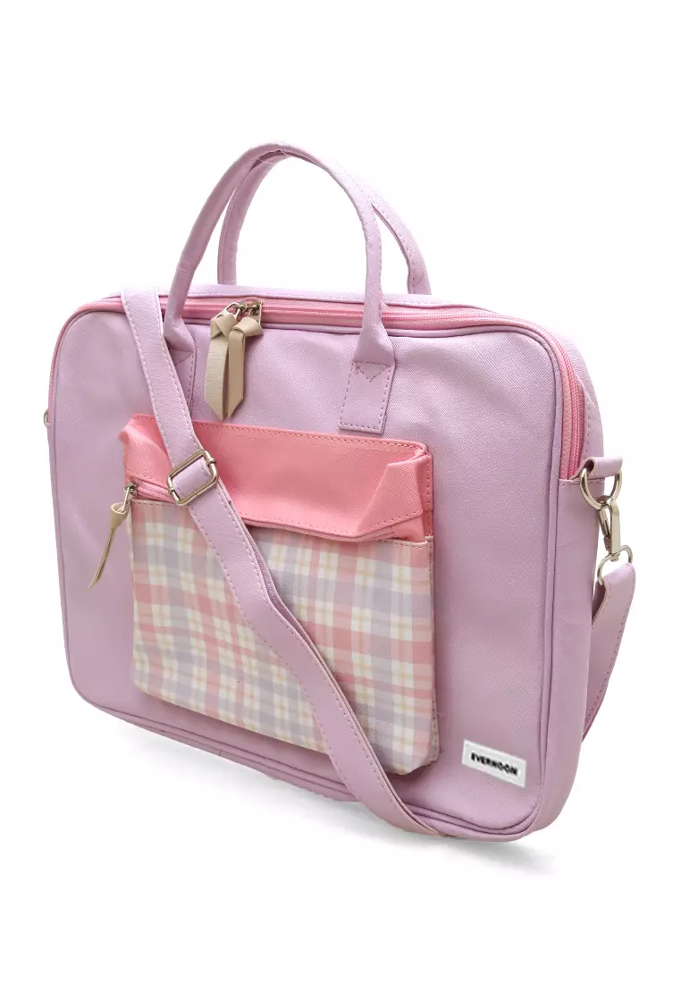 Keysia Tas Laptop Selempang Front Pocket Desain Simple - Purple Kotak