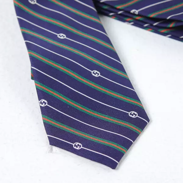 Dasi GUCCI INTERLOCKING LINE WHITE NAVY SILK TIE 100% ORIGINAL