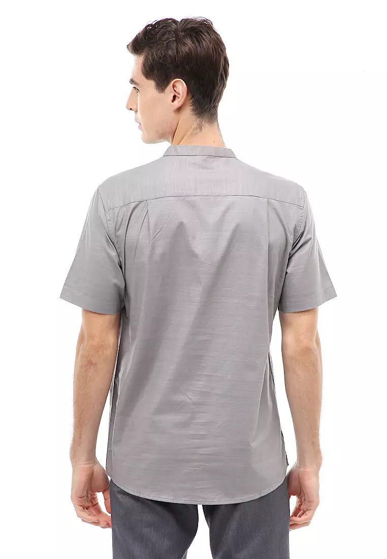 Dwan Atasan Kasual Kemeja Koko Pria Slim Fit Lengan Pendek Material Cotton ORIGINAL - Ash Gray
