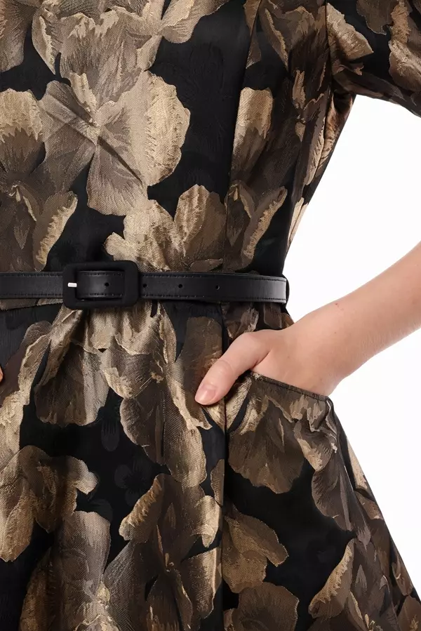 MINIMAL - Golda - Dress Jacquard Motif Bunga - Black