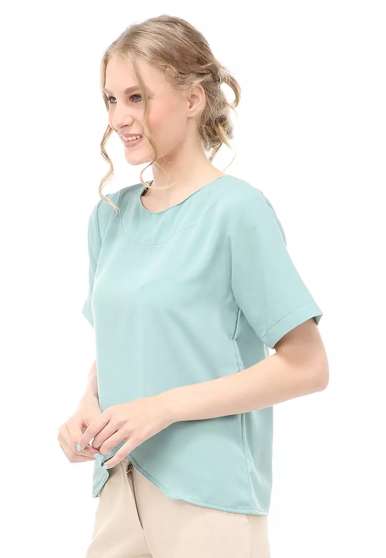 Cheva Blouse Atasan Wanita Kasual Lengan Pendek Model Asymetris Material Wolfis ORIGINAL