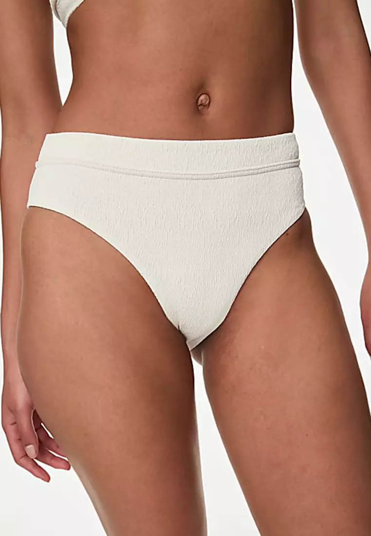 Textured High Waisted High Leg Bikini Bottoms