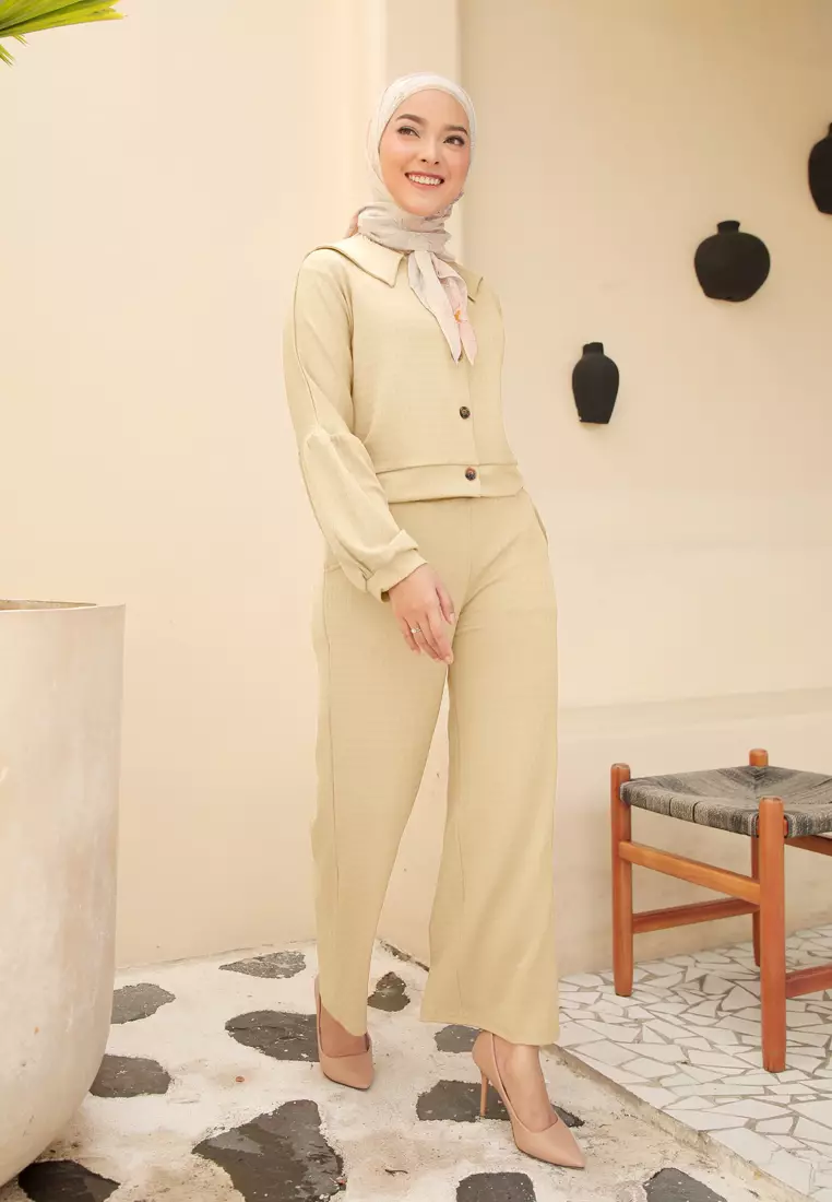 Daneen Waffle Oneset | Setelan Wanita Simple - Daisy Yellow