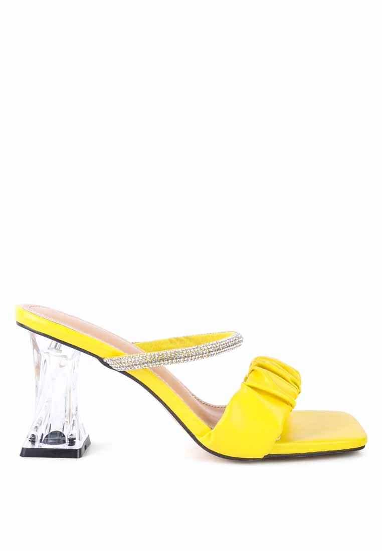 Yellow Clear Heel Rhinestone Sandals