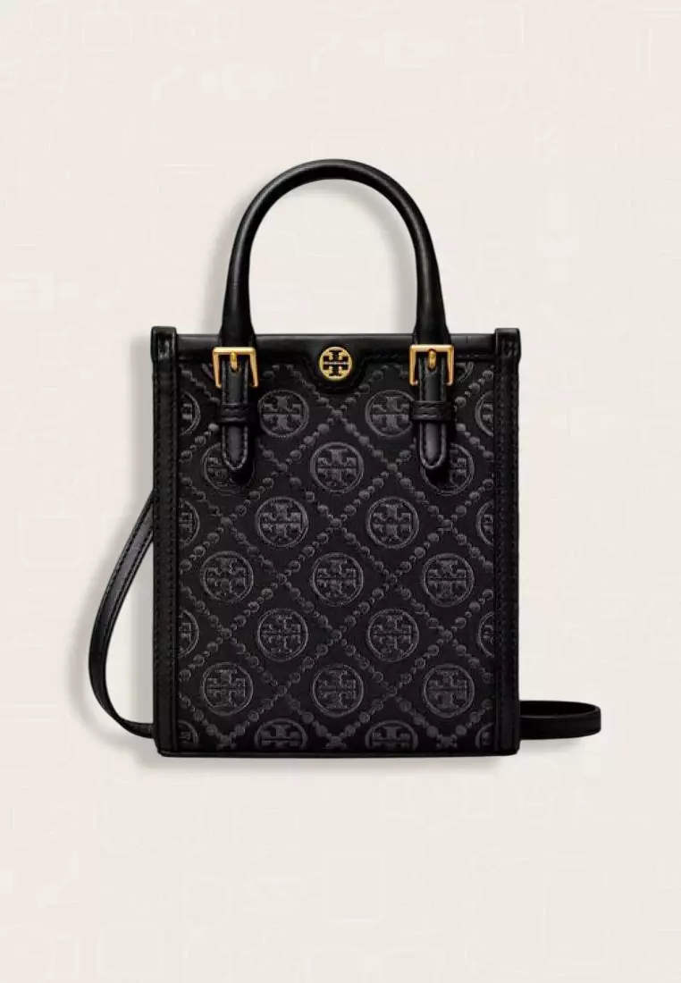 Tory Burch Mini T Monogram Tote Black