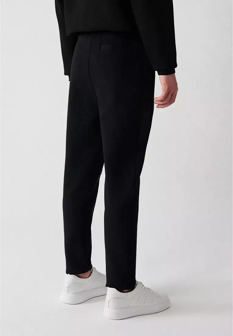 Men's Black Interlock Fabric Leg Printed Sweatpants A32Y3457