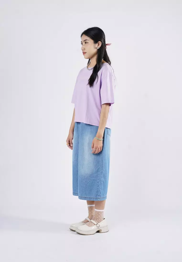 3Second Women's Basic T-Shirt Short Sleeve Boxy Fit Cotton Logo Script 3 OL-C080925