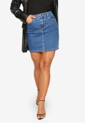 Buy Boohoo High Rise Stretch Notch Front Denim Skirt Online Zalora Malaysia