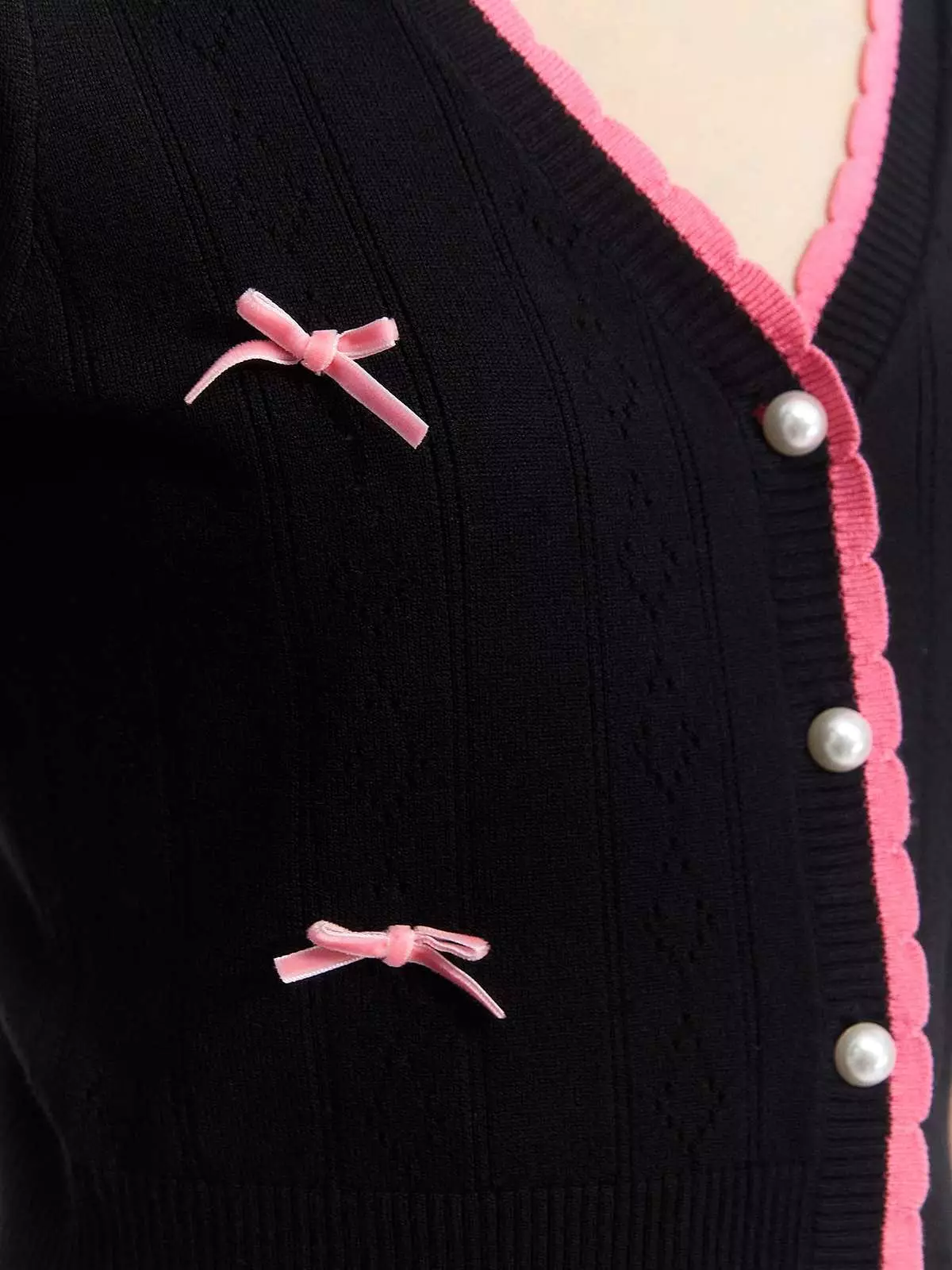 Bow Detail Knitted Top - Black