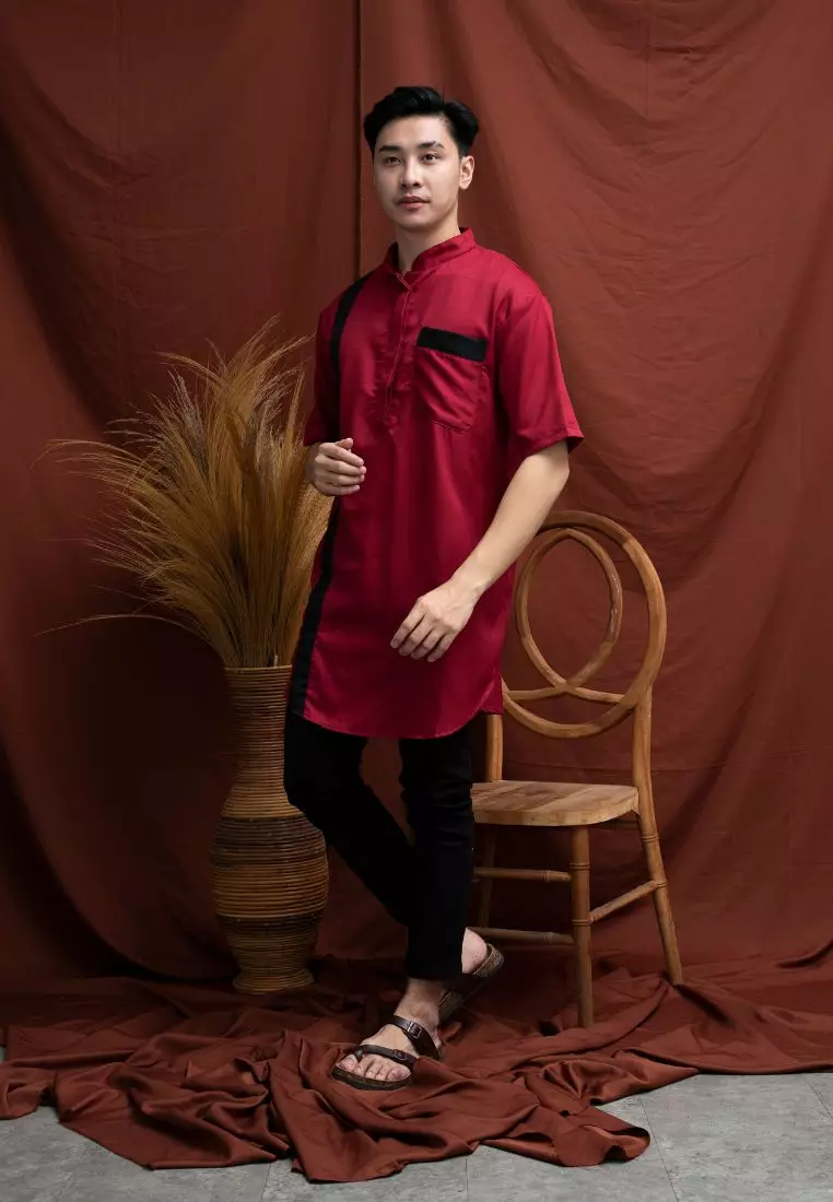Baju Koko Kurta Pakistan Lengan Pendek Muslim Gamis Pria Houseofcuff F - MAROON