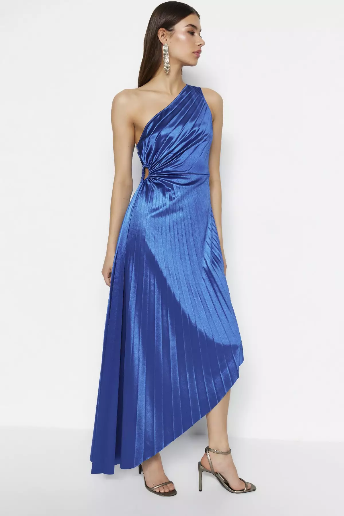 Asymmetrical Pleated Evening Dress