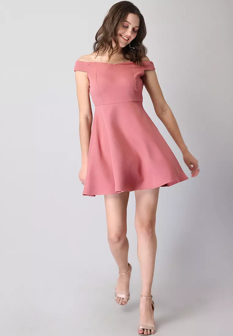 Dusty pink bardot dress hotsell