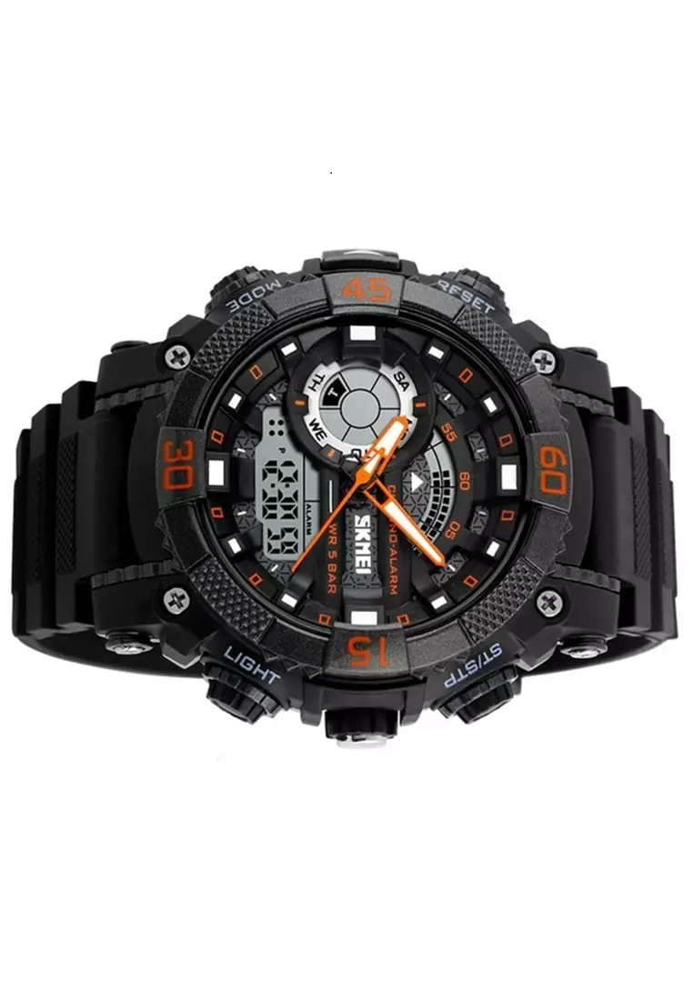 Jam Tangan Casual Analog Digital Pria LED Waterproof Strap Tali Material Silicon HS43 ORIGINAL