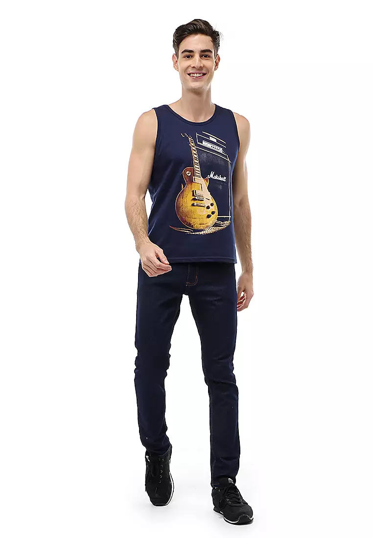 Agies Pakaian Dalam Pria Tank Top Singlet Guitar Motive Material Cotton ORIGINAL - Navy