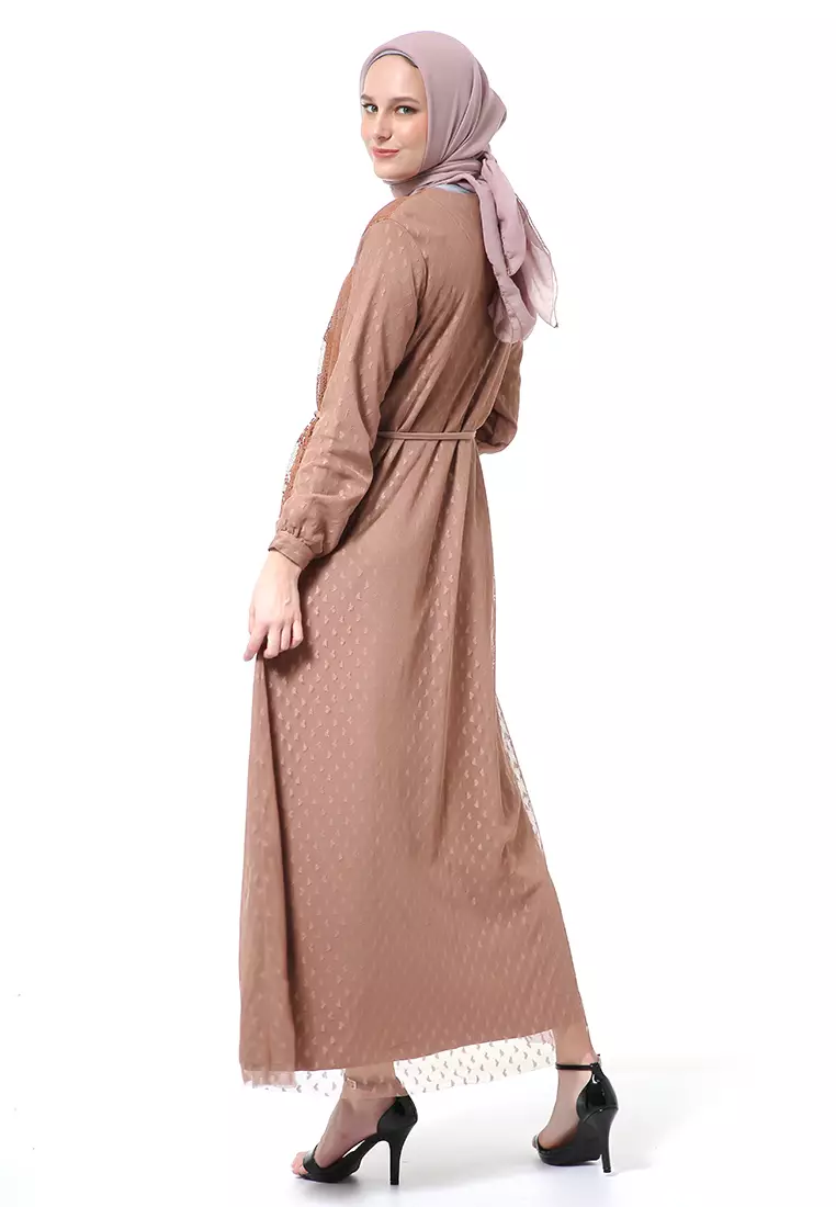 Nayaka Gamis Wanita Lengan Panjang Design Klasik High Quality Premium - Brown