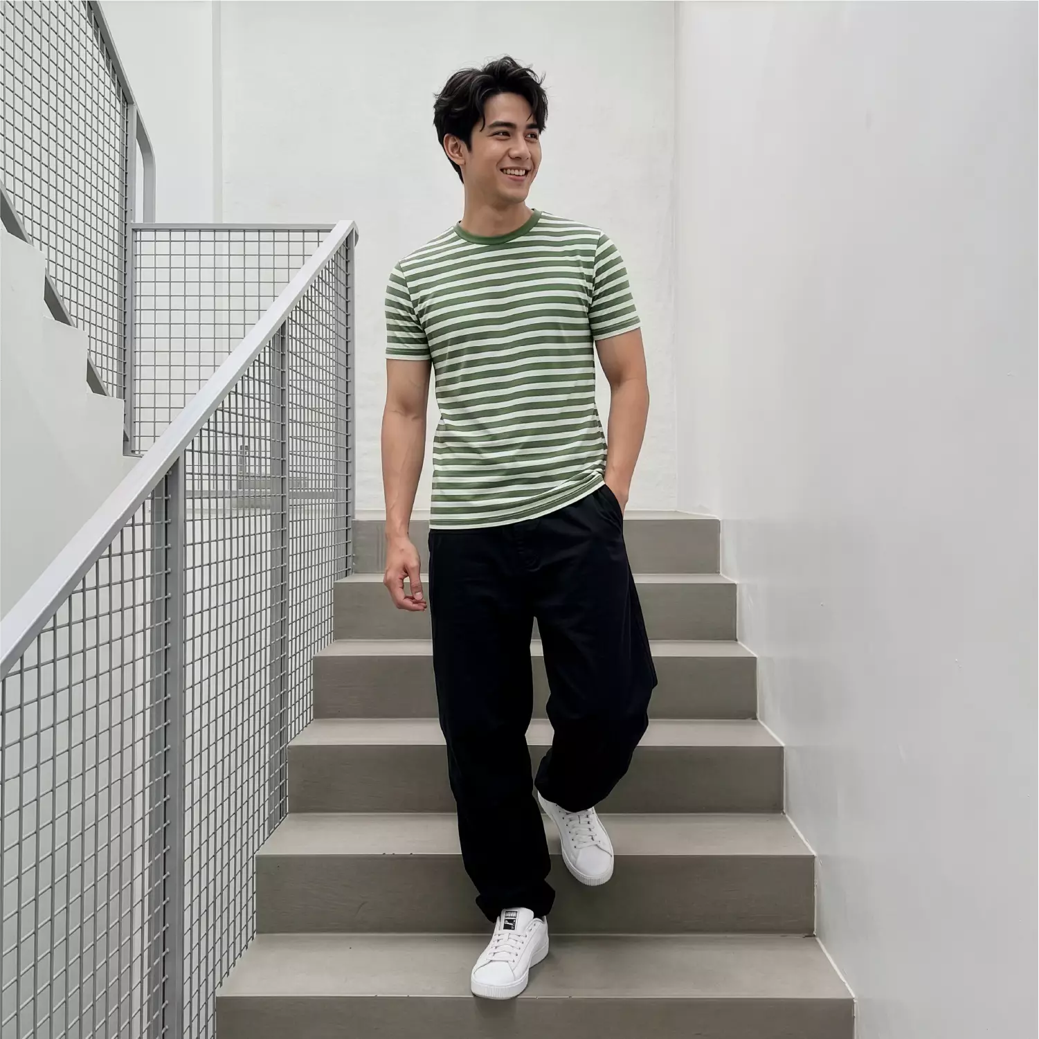 KALE Astro Dusty Green T-shirt Washed Organic Cotton 30s Asian Fit
