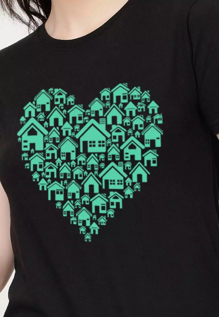 Heart Design Relaxed Short Sleeve Stylish Black Cotton Casual Graphic Print Tee/TShirt