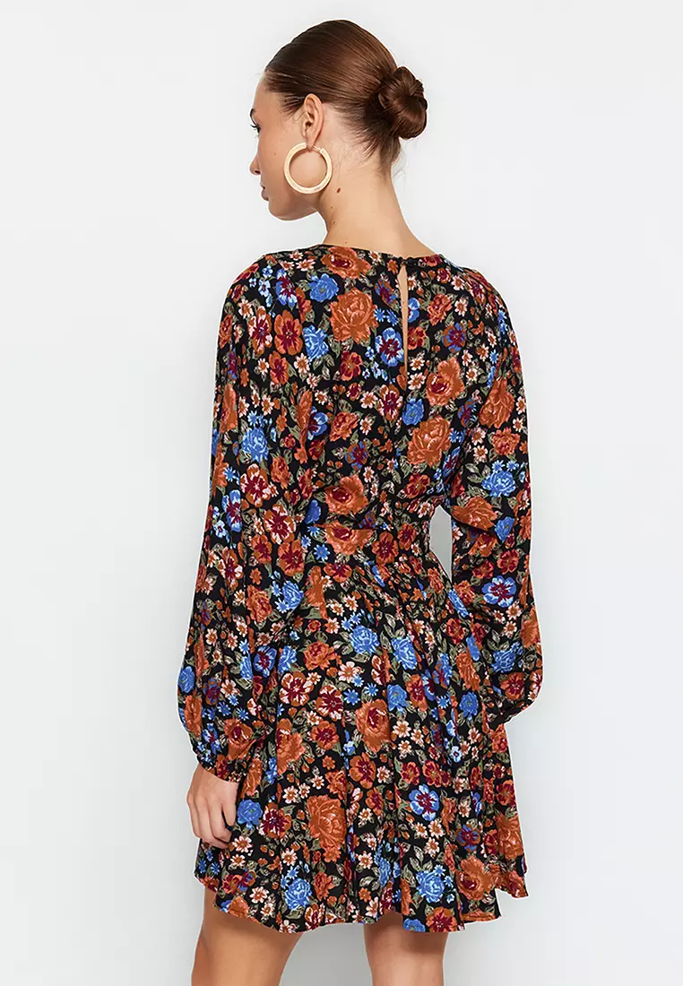 Viscose Floral Pattern Mini Dress