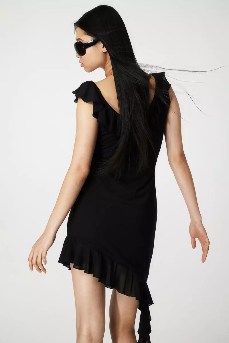 Flounce-trimmed mesh dress