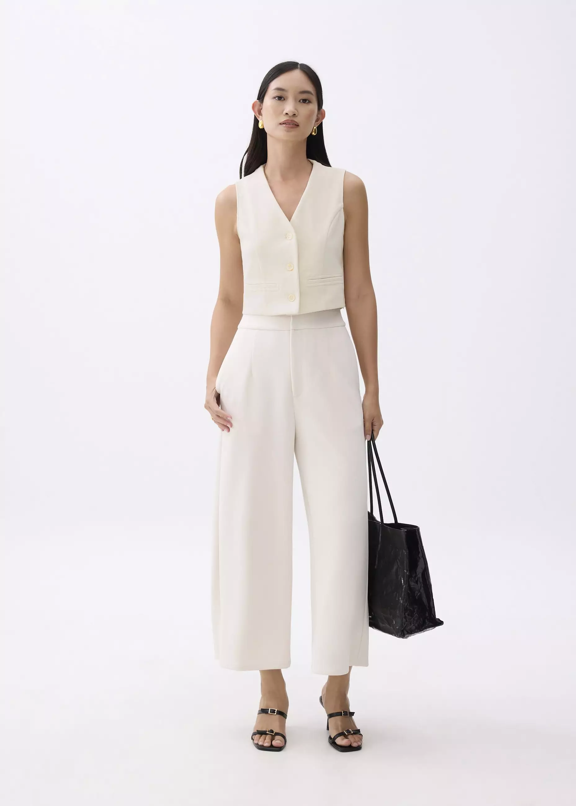 Vest Wanita - Cropped V-neck Button Down Vest