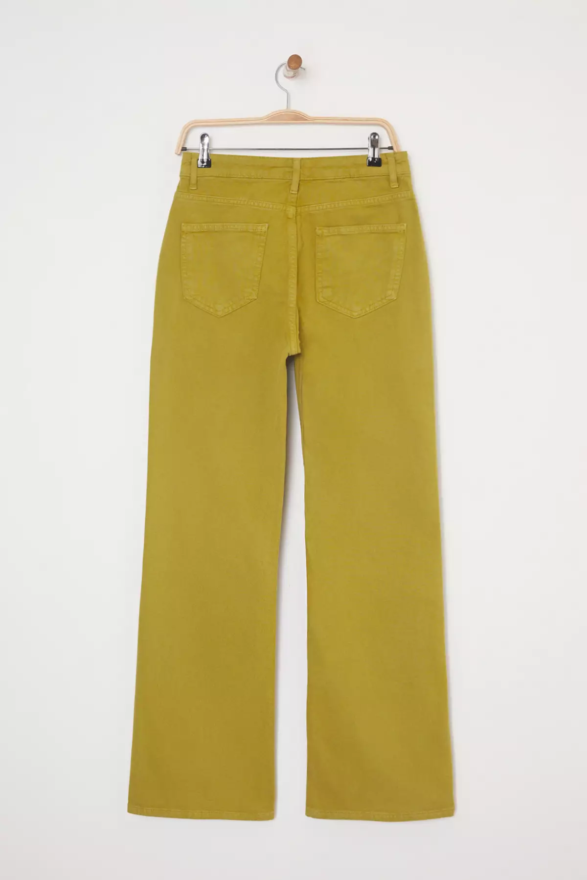 Oil Green Waist Detail High Waist Wide Leg Trousers TWOAW25JE00039