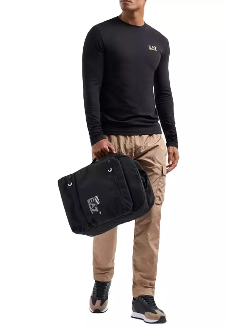 EA7 Men’s Core Identity Long-Sleeved Cotton T-Shirt in Black 8NPT28 PJVQZ