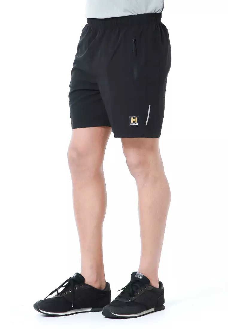 Halburt Celana Pendek Olahraga Pria Motif List Bawah Short Pants Simple Material Parasut ORIGINAL - Black