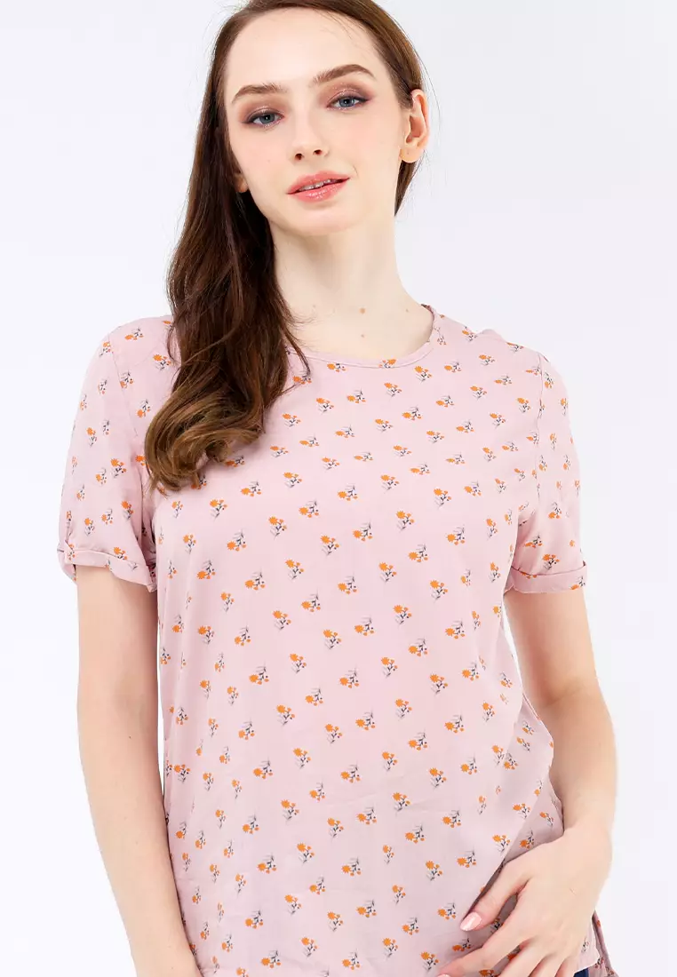 Woven Printed Rayon Short Sleeve Blouse