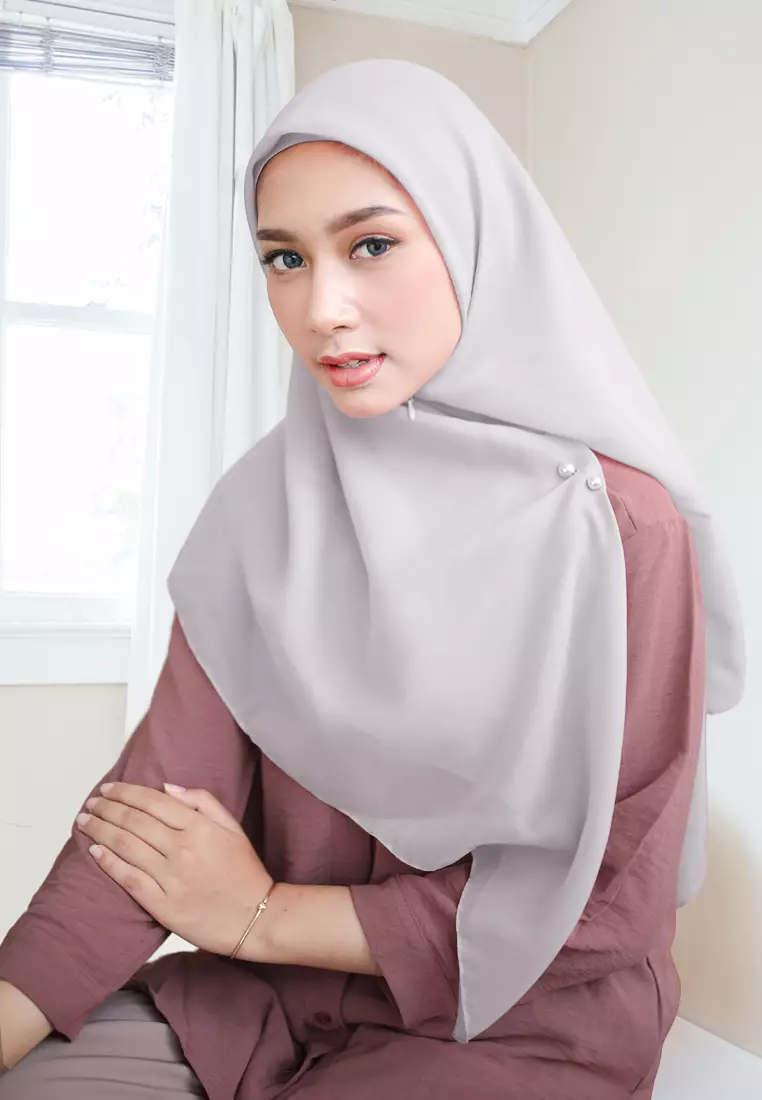 Cotton Bee - Shanara Instan | Hijab Segiempat Resleting - Silver Grey
