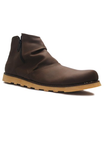 D-Island Shoes Slip On Zipper Comfort Boots Dark Brown