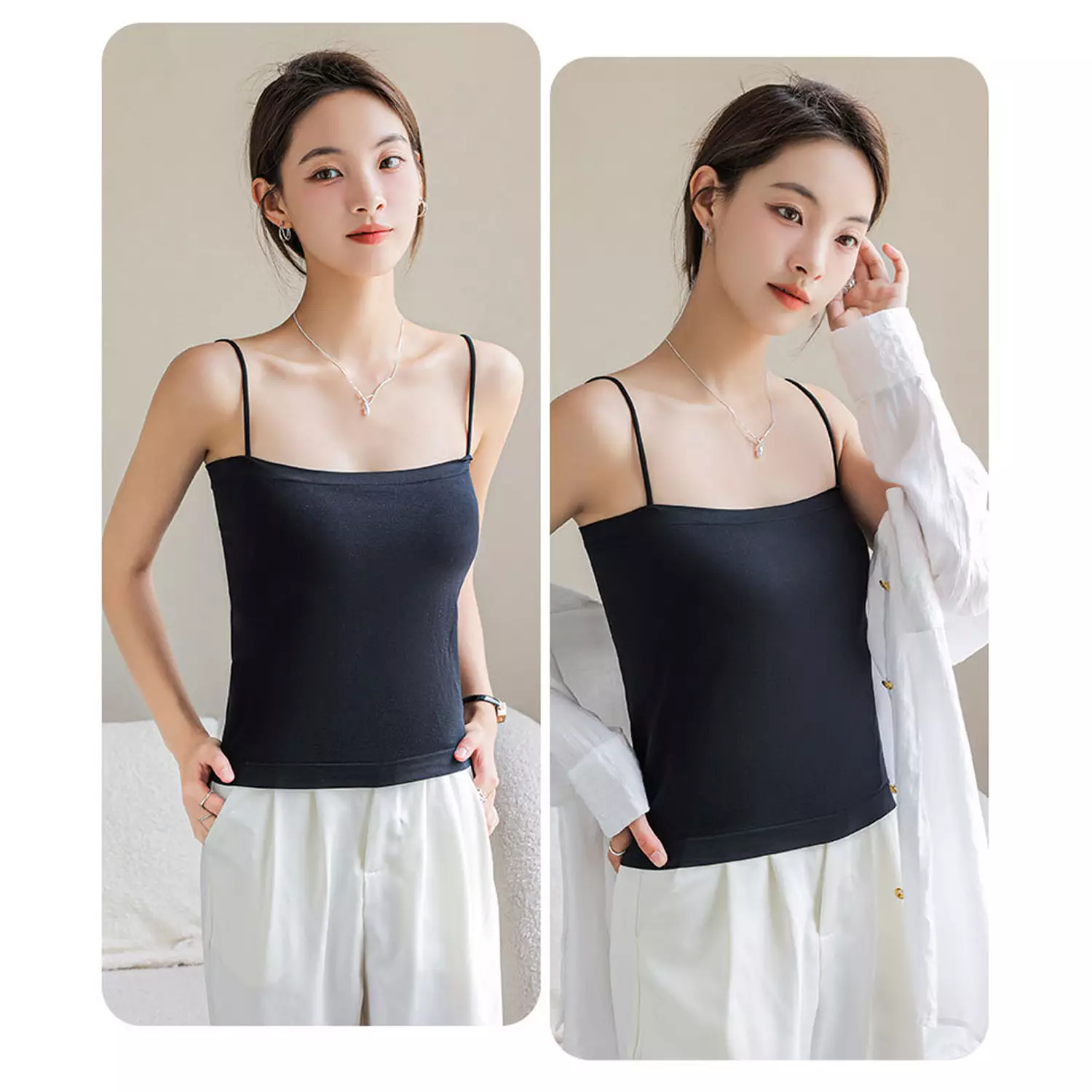 Wakakids Tanktop Bra With Cup Wanita Basic Square Tali Spaghetti Polos Tanpa Kawat 4503 Venrc Hitam